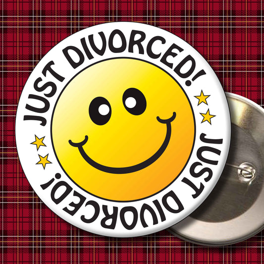 Just Divorced! Smiley Badge + Bottle Opener
