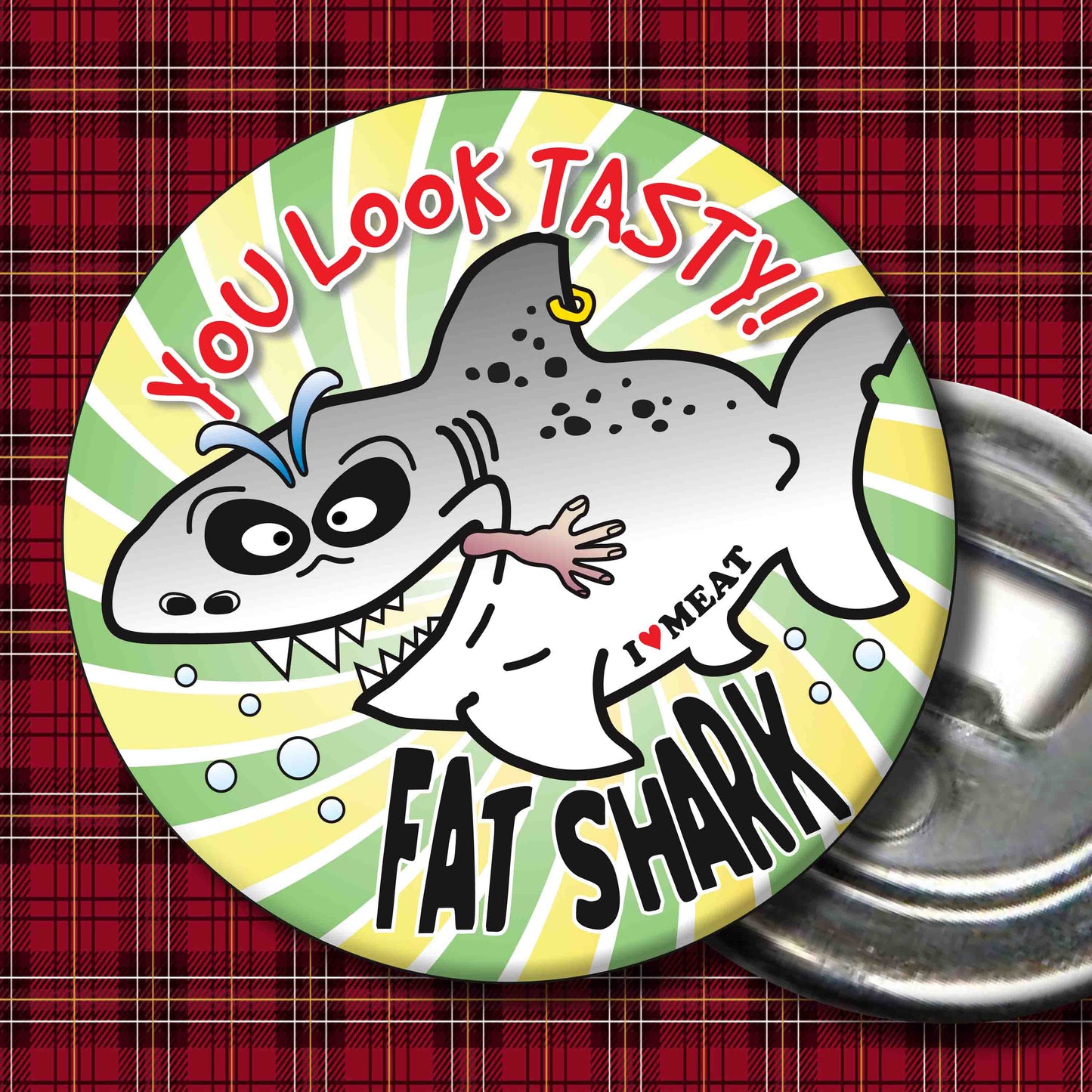 You Look Tasty! - Fat Shark Metal Pin Badge + Bottle Opener