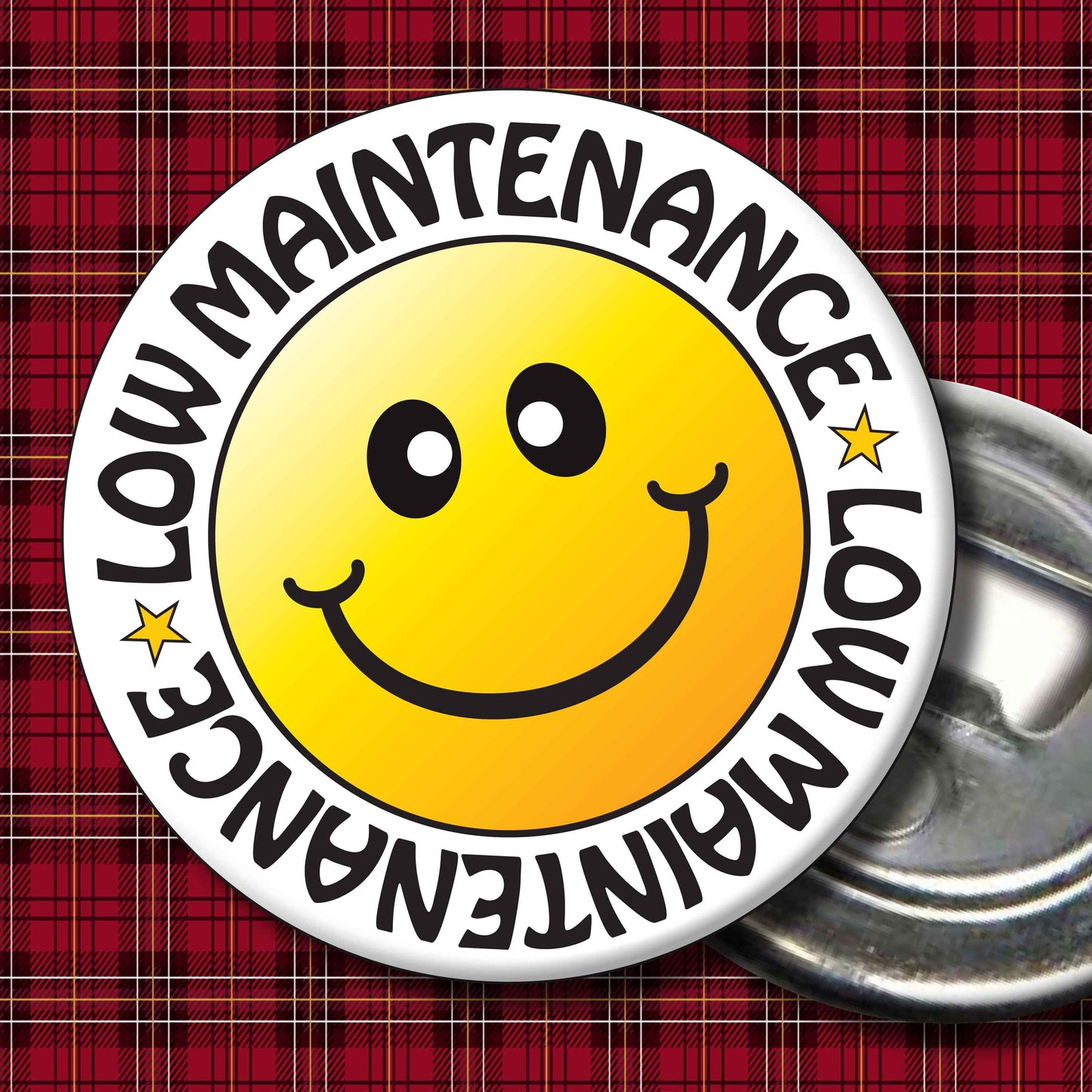Low Maintenance Smiley Badge + Bottle Opener