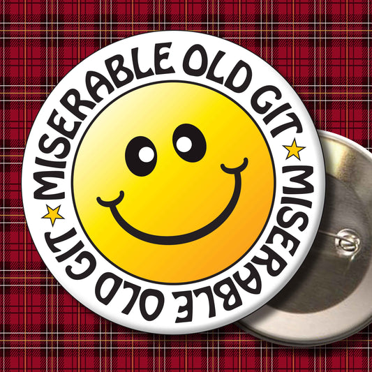 Miserable Old Git Smiley Badge + Bottle Opener