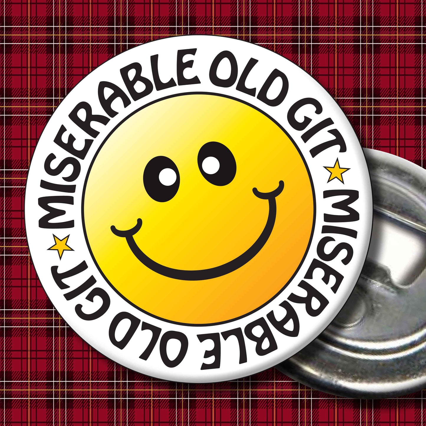Miserable Old Git Smiley Badge + Bottle Opener