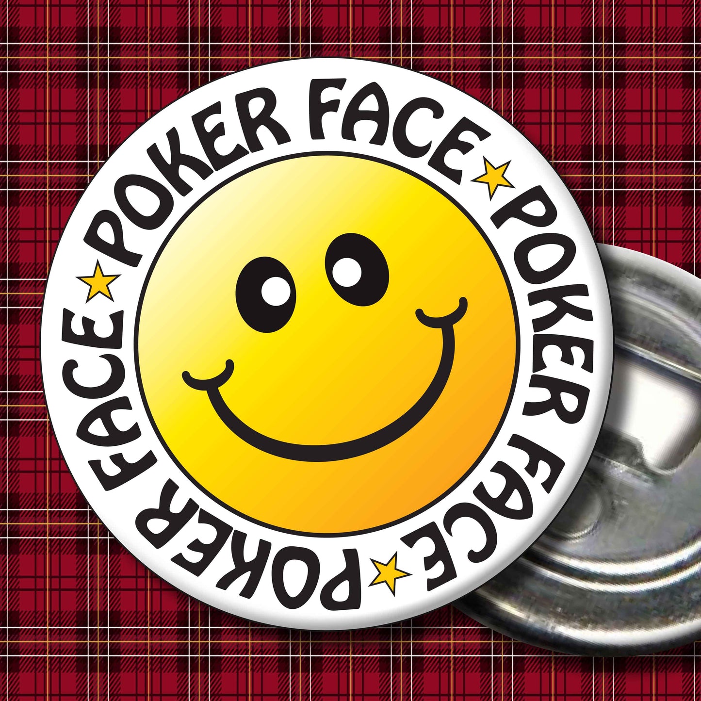 Poker Face Smiley Badge + Bottle Opener
