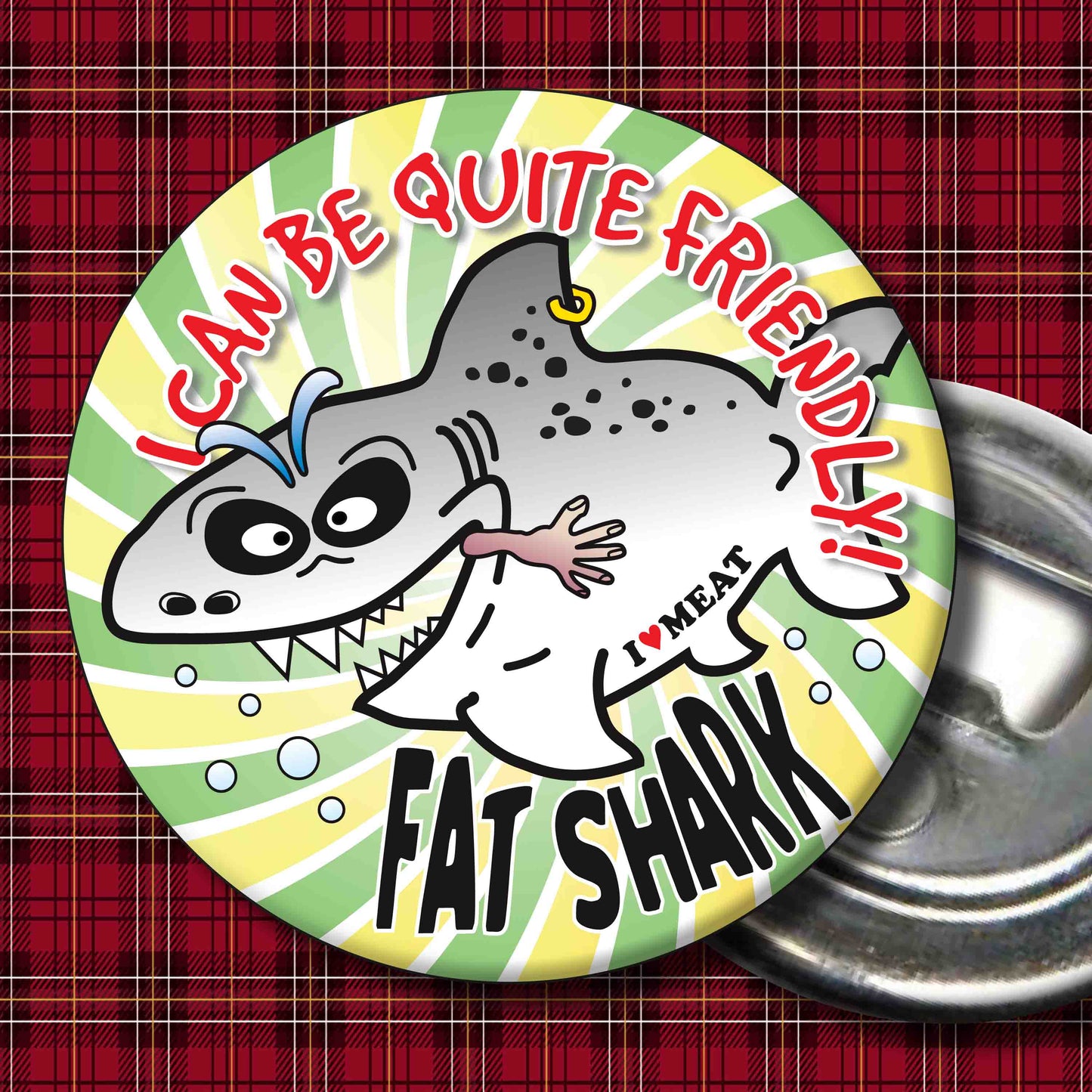 I Can Be Quite Friendly! - Fat Shark Metal Pin Badge + Bottle Opener